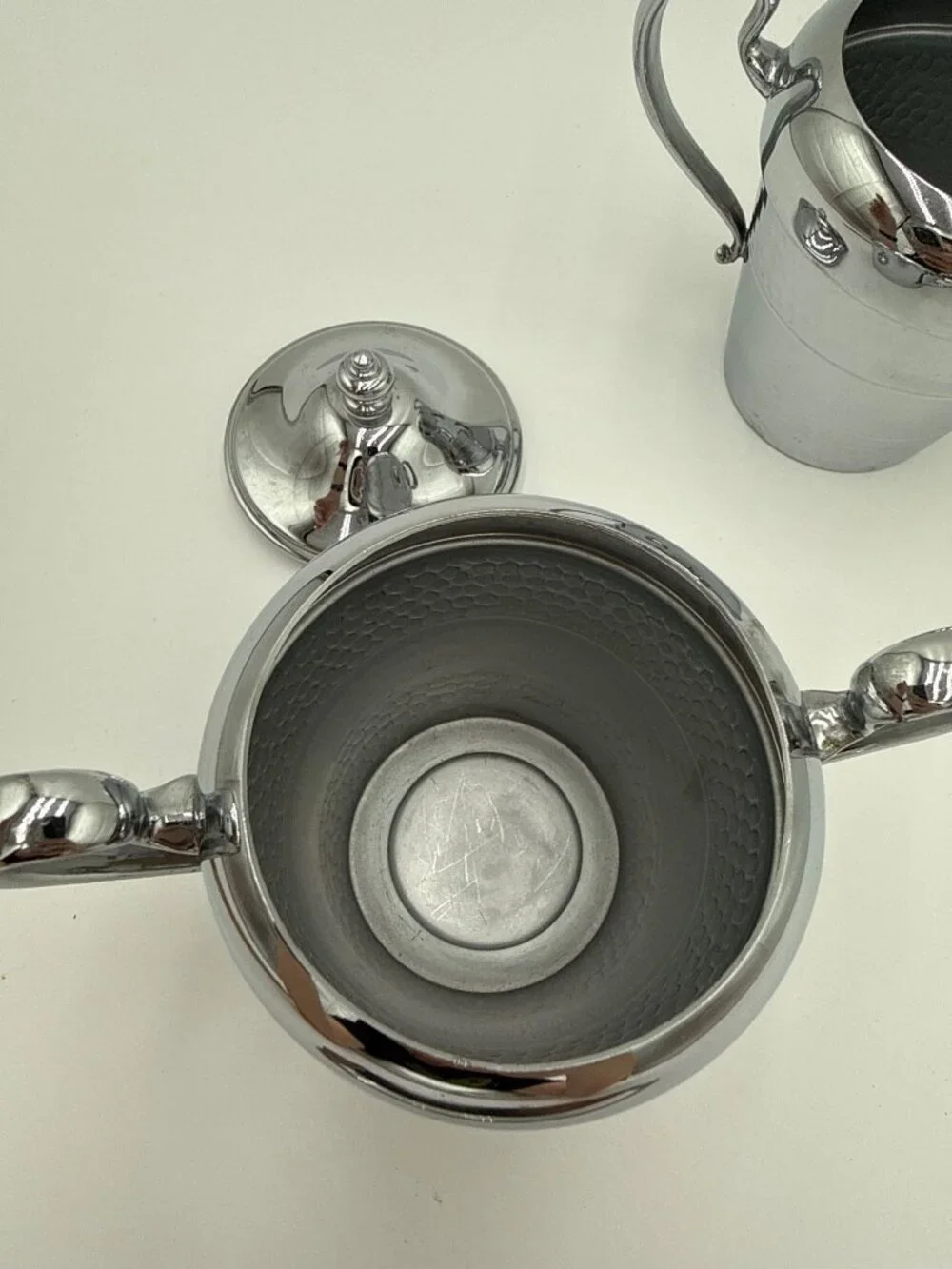 Vintage Cromwell Sugar Bowl Creamer Tray Set Chromium Serving